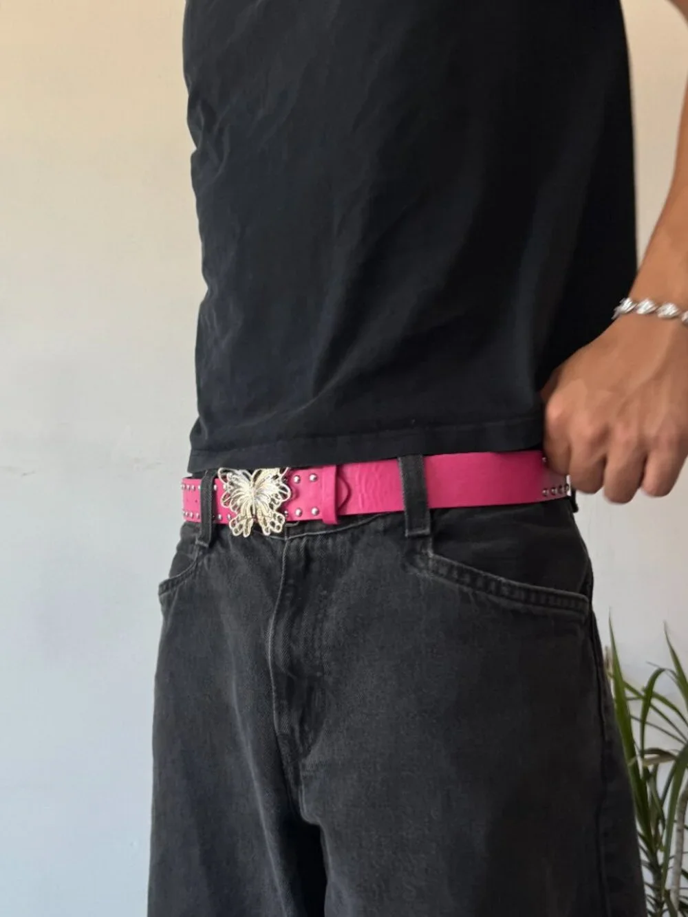 Hot Pink Rhinestone Butterfly Buckle Belt